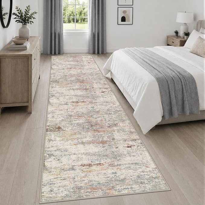 3x14 Washable Runner Rug：Modern Abstract Kitchen Soft Carpet Taupe | For Hallway, Bedroom, Kitchen, Laundry, Bathroom,Door Mat,Modern Abstract,Machine washable,Non-Slip,Stain Resistant,Indoor