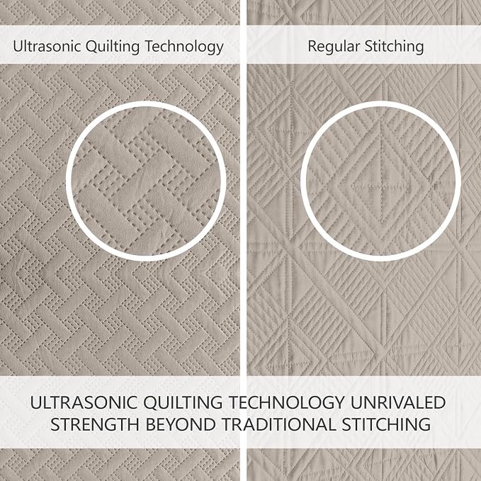 FLYMME Twin Quilt Set,Lightweight Taupe Bedspreads,Basket Weave Pattern,Ultra Soft Microfiber Bedspread Bed Coverlet 2 Pieces for All-Seasons (1 Quilt,1 Shams)