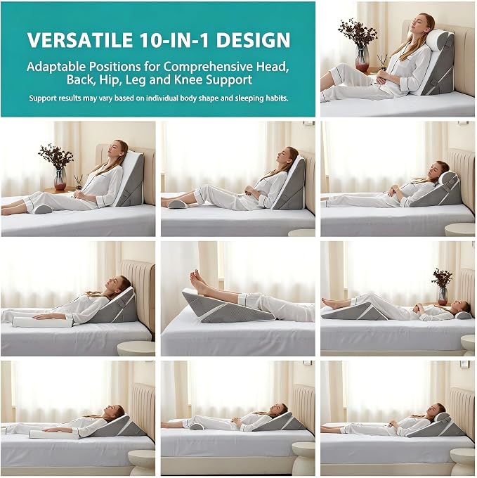 Wedge Pillow Set for After Surgery, Orthopedic Bed Wedge White/Grey | Adjustable 9&12 Inch, Bed Wedge Pillow For Headboard, Acid Reflux&Back Pain Relief, Sleeping&Sitting Up, Neck&Lumber Support