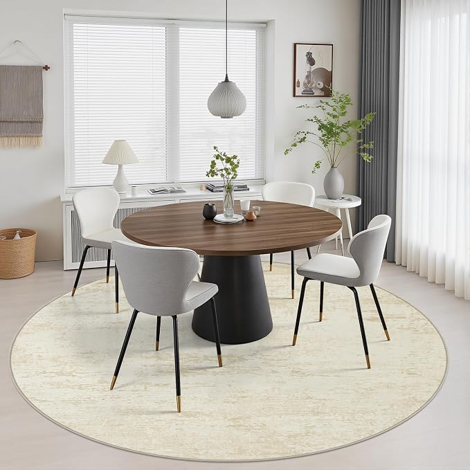 Round Area Rug Living Room: 4 ft Modern Washable Carpet Taupe | For Bedroom Dining Room Farmhouse Nursery Hallway Office,Modern Abstract,Machine washable,Non-Slip,Stain Resistant,Indoor