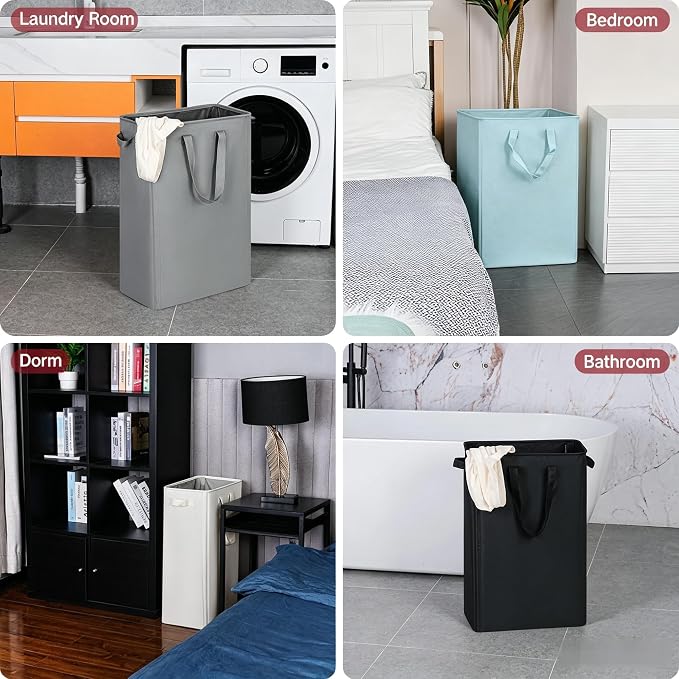 efluky Slim Laundry Basket, Narrow Laundry Hamper with Handles, Collapsible Dirty Clothes Hamper, Tall Laundry Bin for Laundry Room, Dorm and Bedroom, 19.8 Gallon (75L) Sky Blue