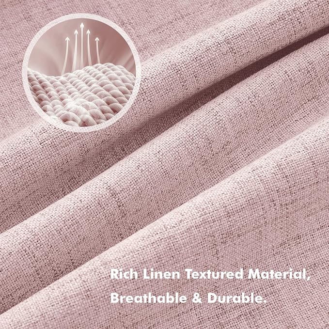 MIULEE 100% Blackout Linen Curtains for Bedroom 42 x 90 Inch Pink 2 Panels | Thermal Insulated, Room Darkening Drapes for Living Room, Back Tab Rod Pocket Pinch Pleated, Solid Luxury Decor