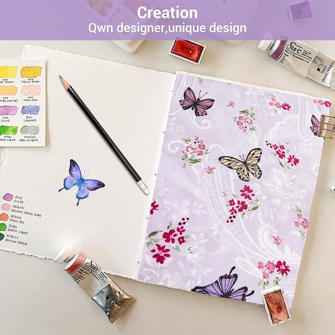 Paisley Floral Bed Sheets Queen Set, Purple Flower Printed Sheets for Queen Size Bed, Microfiber Fitted Sheet with 15" Deep Pocket and Corner Straps, Butterfly Patterned Sheet & Pillowcase Sets