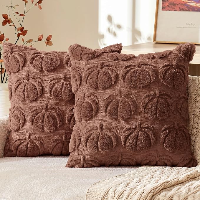 MIULEE Fall Pillow Covers Pumpkin Fall Decor 20x20 Autumn Glaze | Set of 2 Fall Decorations for Home, Plush Faux Fur Farmhouse Accent Pillowcases, Porch Sofa Couch Cushion Bed Livingroom
