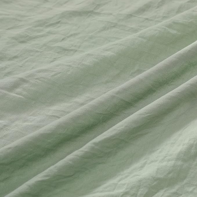 CAROMIO Ruffle Duvet Cover King Size, 3PCS Soft Washed Microfiber Vintage French Country Duvet Cover Set with Button Closure, Sage Green, 104x90 in
