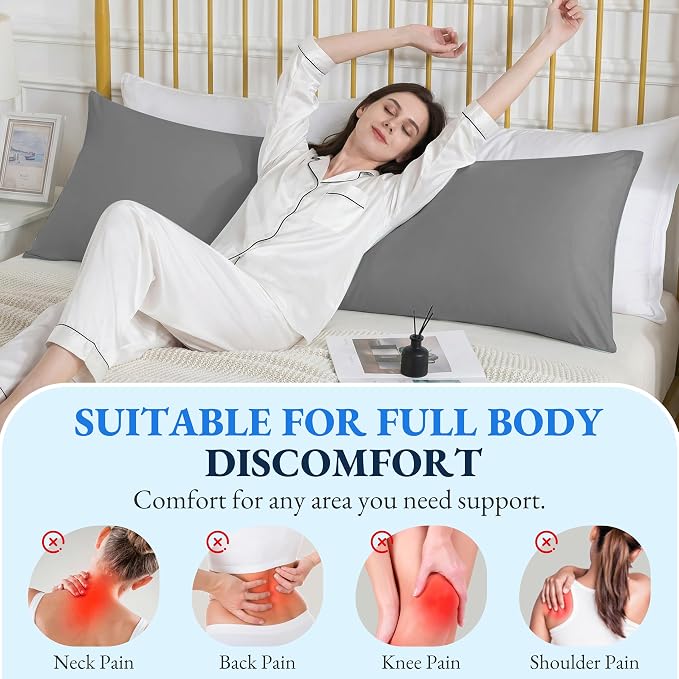 ELNIDO QUEEN Cooling Body Pillow Insert with Cover – Breathable Long Body Pillow for Side Sleepers, Soft Support Bed Pillow for Adults, 20x54 Inches Grey