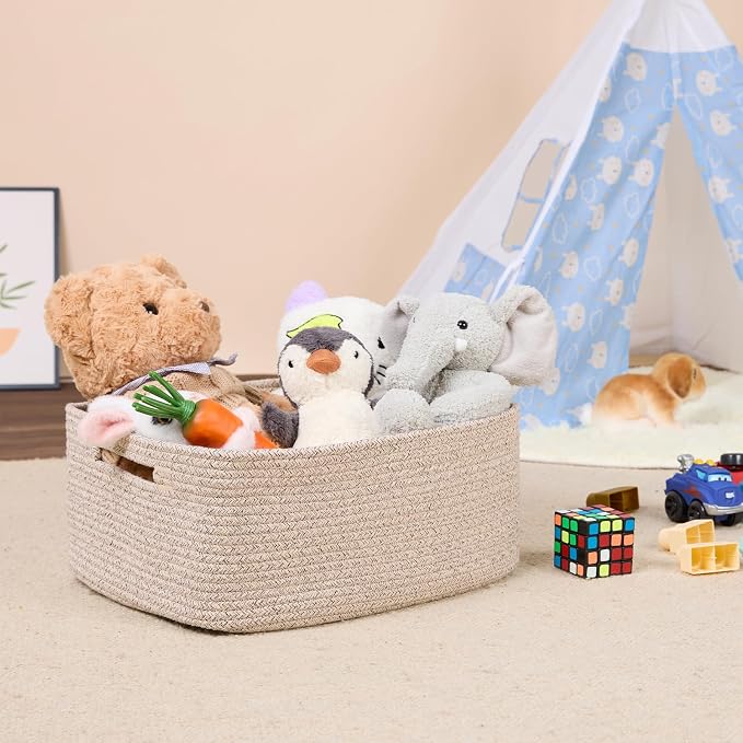 MiniArk Large Storage Baskets for Shelves, 17 x 13 x 7.5” Closet Organizers Bins for Clothes Blanket Towels, Baby Nursery, Toy Baskets Box, Woven Rope Baskets, 3 Packs Mixed Brown