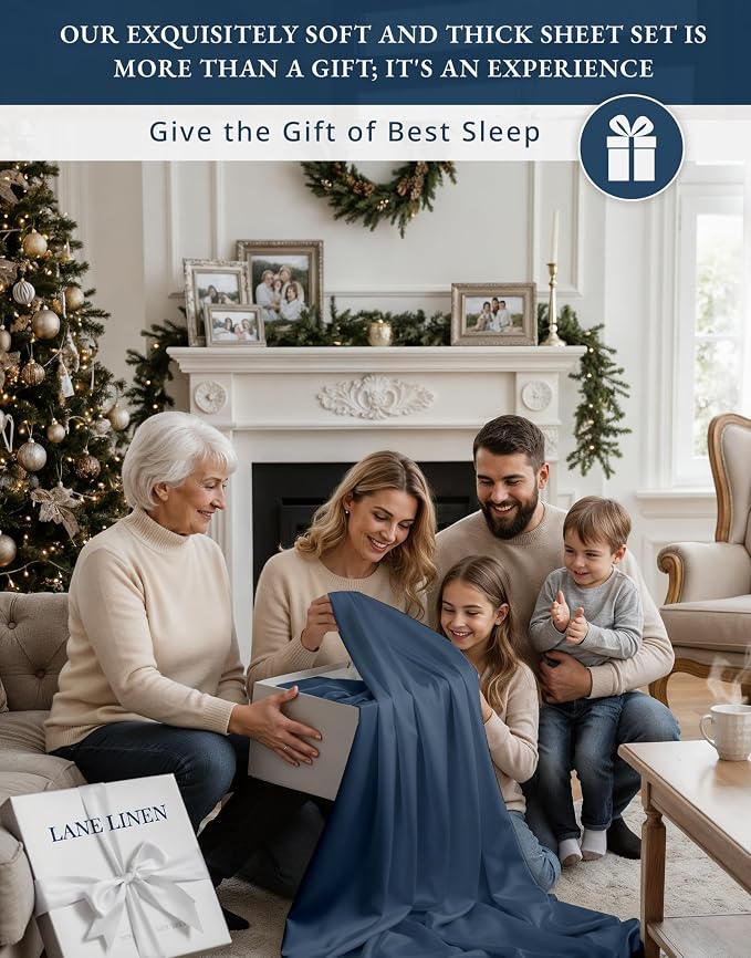 LANE LINEN Full Bed Sheets 100% Egyptian Cotton Sateen - Estate Blue | Full Sheets - 4-Piece Set, For A Luxurious Night's Sleep, For Guests And Everyday Use, Long-Staple Egyptian Cotton