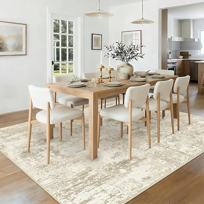 RELEANY Washable 5'x7' Abstract Area Rug for Living Room Cream Beige | Carpet for Bedroom, Kitchen, Office, Hallway and Entryway, Printed Pattern, Non‑Slip, Soft, Stain‑Resistant, Easy to Clean