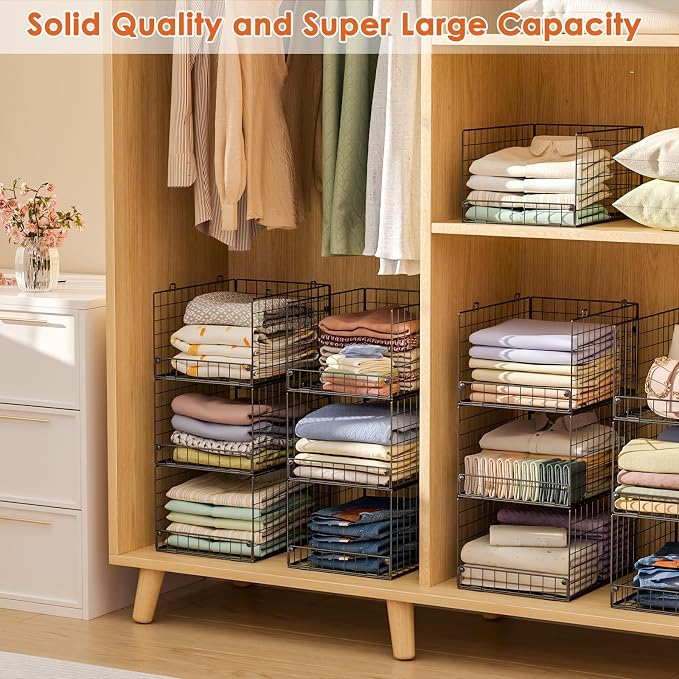 5-Tier Stackable Closet Storage Baskets, Closet Organizers and Storage Shelves, Foldable & Stackable Clothes Storage Bins for Closet System, Closet Shelf Organizer for Home,Black(Patent No. 30022416)