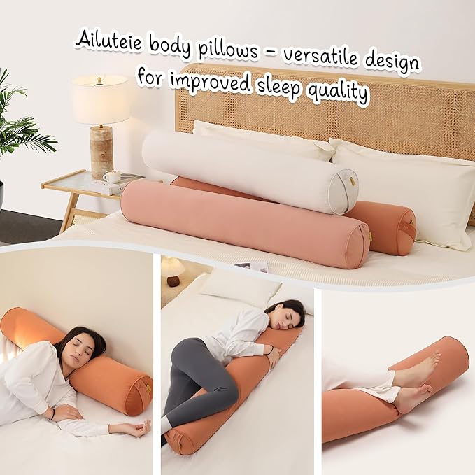 Body Pillow for Adults,Long Round Pillow,Big Cylindrical Pillow,Large Full Bolster Pillows for Side Sleepers (Amber Orange, 47.24"*7.87")