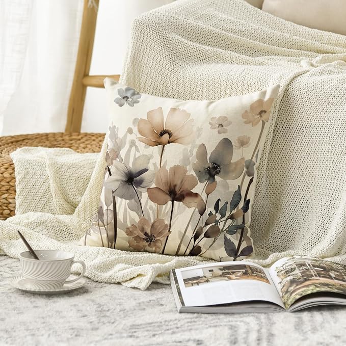 AVOIN colorlife Poppy Flowers Chinoiserie Fall Throw Pillow Cover, 18 x 18 Inch Seasonal Fall Leaves Cushion Case Decoration for Sofa Couch Farmhouse | Chinoiserie Seasonal Leaves Cushion Case Decoration for Sofa Couch Farmhouse