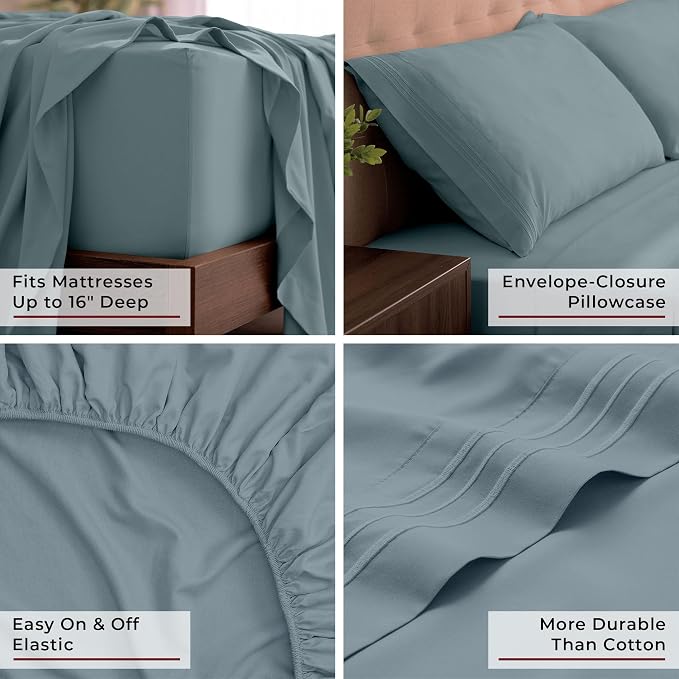 Mellanni Iconic 4-Piece, Ultra Soft Sheet Set (California King, Spa Blue) | 10M+ Sleepers. Lab-tested: Sleeps Cool, Stays Bright, Strong, Smooth. Good Housekeeping Best Bedding, 7 yrs running.