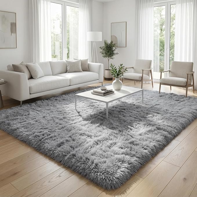 Soft Modern Indoor Large Shaggy Rug for Bedroom Livingroom Dorm Kids Room Home Decorative, Non-Slip Plush Fluffy Furry Fur Area Rugs Comfy Nursery Accent Floor Carpet 5 X 8 Feet, Grey
