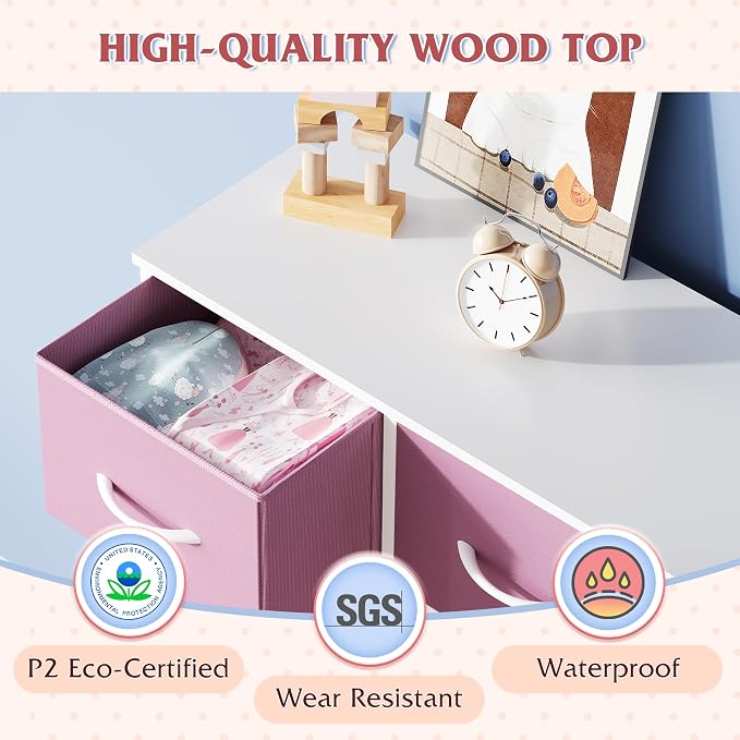 WLIVE 11 Drawer Dresser for Bedroom, Tall Chest of Drawers, A-Pink | 11 fabric storage drawers, Tall high-capacity design, Bedroom or dorm use, Sturdy steel frame, Smooth wood tabletop