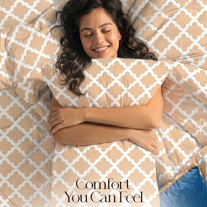 Utopia Bedding 3 Pc King Comforter Set, Printed Comforter, Beige | Comforter Set Includes Comforter (90x102) Inches, 2 Shams (20x36) Inches. Soft Microfiber Down Alternative, Machine Washable.