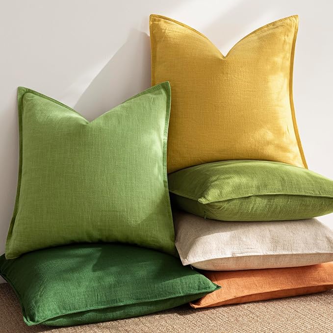 Foindtower Linen Solid Decorative Throw Pillow Covers 18x18 Ginger Yellow | Pack of 2 Boho Farmhouse Neutral Pillowcase,Soft Euro Accent Cushion Covers,Home Decor for Bed Couch Sofa Bedroom Living Room