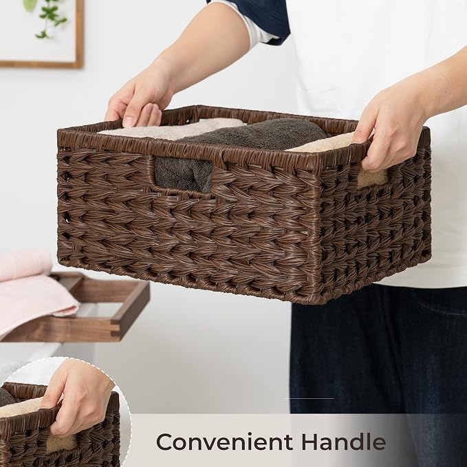 GRANNY SAYS Wicker Storage Baskets for Shelves, Plastic Brown Basket,1-Pack | Waterproof Wicker Baskets for Organizing, Woven Baskets for Shelves, Decorative Basket for Pantry, Brown Basket for Storage