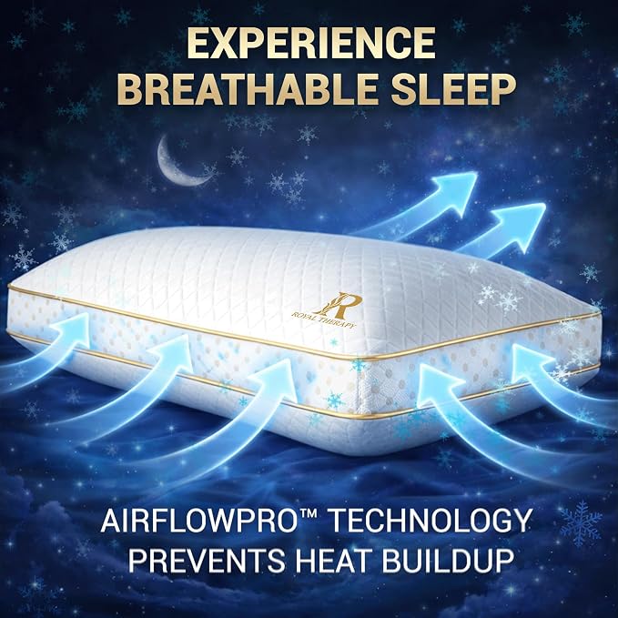 Royal Therapy 4-Pack King Memory Foam Pillow, Adjustable Shredded Odor-Free Bed Pillow for Neck & Shoulder Pain Relief, Breathable Support for Back, Stomach, Side Sleepers, AirFlowPRO