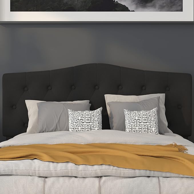 Flash Furniture Queen Tufted Fabric Headboard, Black | Adjustable Height, Easy Install, Bedroom Decor