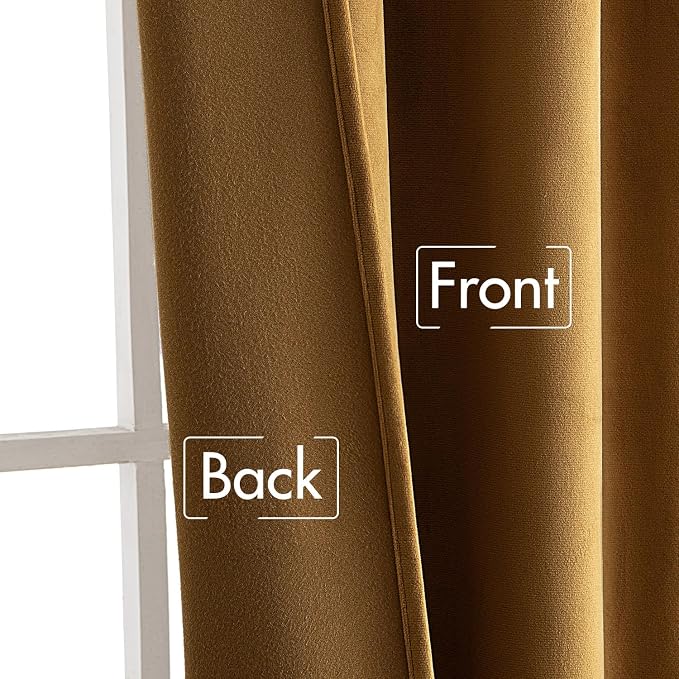MIULEE Gold Velvet Curtains 52x90 inches Luxury Blackout Curtains | Thermal Insulated, Super Soft Window Drapes for Bedroom Living Room, Rod Pocket & Back Tab, Golden