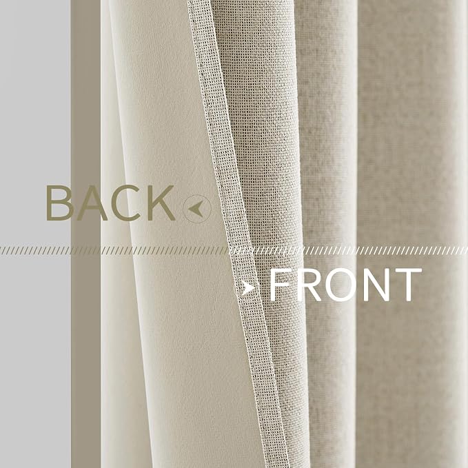 MIULEE 100% Blackout Linen Curtains for Bedroom 52x120 Inches Cream | Room Darkening, Light Blocking, Thermal Insulated, Grommet Top, Linen Textured, Window Curtains for Living Room, 2 Panels