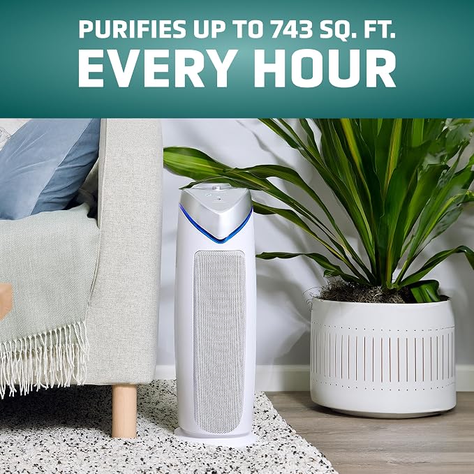 GermGuardian HEPA Air Purifier - Large Room Air Purifier for Bedroom, Office, Dorm, and Home - Filters Pet Dander, Dust, Pollen, Smoke, Scents - AC4825W - 22" Tower - White