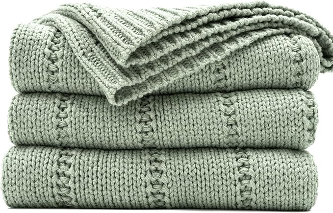 RECYCO Cable Knit Throw Blanket, Sage Green, 60"x80" | 3.6LB, Soft Lightweight Warmth Layer, Breathable All Season Use, Decorative Home Accent, for Couch, Bed, Sofa