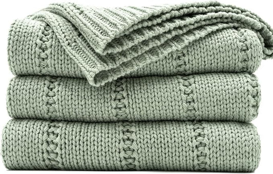 RECYCO Cable Knit Throw Blanket, Sage Green, 60"x80" | 3.6LB, Soft Lightweight Warmth Layer, Breathable All Season Use, Decorative Home Accent, for Couch, Bed, Sofa