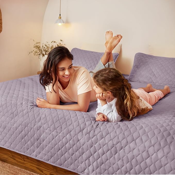 Exclusivo Mezcla Reversible Full Queen Quilt Bedding Set, Lilac Ash | Lightweight Bedspreads with 2 Pillow Shams, Soft Microfiber, All Season Bed Coverlets for Bedroom Guest Room, 90x96 Inch