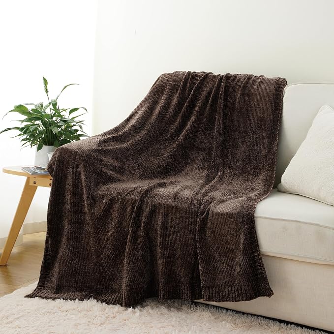 Dark Brown Throw Blanket for Couch, Soft Chenille Throw Blanket 51"x67" | Shiny Chenille Blanket, Cozy Brethable Knit Throw Blanket for Bed Sofa Home Decor