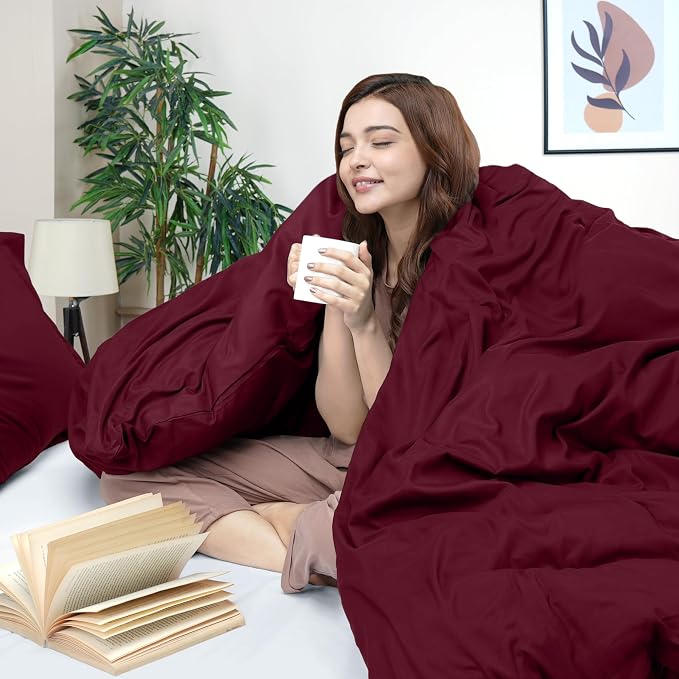 Duvet Cover King, 3 PC Cotton Like Polyester With Zipper Closure, Burgundy | Extra Soft and Breathable, Wrinkle & Fade Resistant, Includes Duvet Cover and 2 Pillow Shams, Comforter Not Included, OekoTex