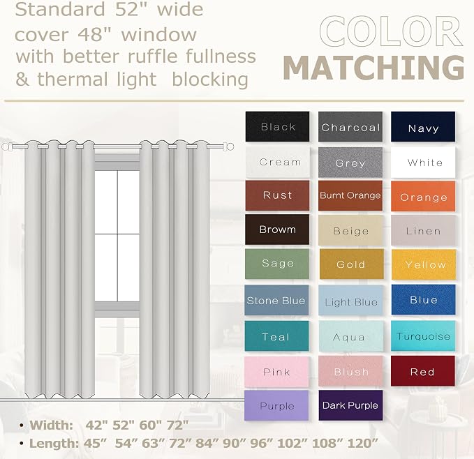 KOUFALL 105 Inch Curtains for Bedroom Living Room, Blackout Room Darkening Grommet Thermal Thick Luxury Curtain Drapes for Sliding Glass Patio Doors,Set 2 Two Panels, 105 in Length, Cream Beige