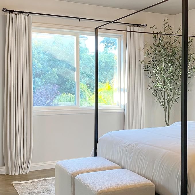 INOVADAY 100% Blackout Curtains for Bedroom Black Out Curtain 120 Inch Long | Beige Curtains for Living Room 2 Panels, Clip Rings Linen Look Blackout Drapes, Thermal Insulated Room Darkening,W50xL120