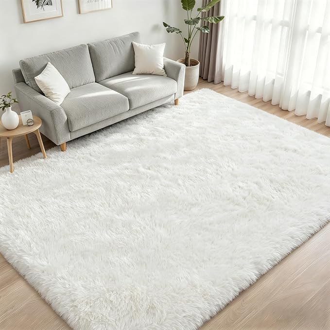 Area Rug Living Room Bedroom: 4x6 Fluffy Plush Shag Carpet Ivory | For Kids Room Playroom Nursery Home Decor,Ultra Soft,Non-Slip Non-Shedding,Fuzzy Plush,Large Indoor Floor Carpet,Easy Clean