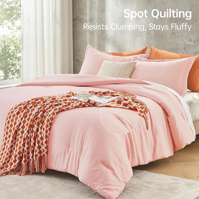 Full Comforter Sets, All Season Ultra Soft Down Alternative Bedding - 3 Piece Lightweight Bed Set Includes 1 Comforter (82"x86") and 2 Pillow Shams (20"x26"), Blush