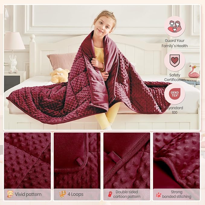 Weighted Blanket - 2 lbs Burgundy Minky Heavy Blanket, 20"x30", Small Size Breathable Lap Blanket