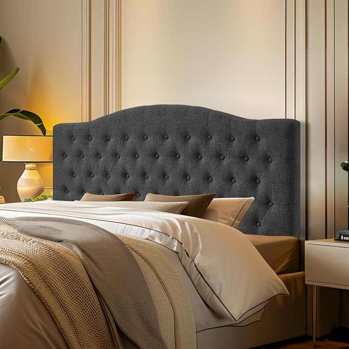 Furpopup Linen Upholstered Headboard Queen/Full Size Latest Model Wall Mount, Bed Frame Mount, Featuring High-Density Sponge Padding, Luxury Texture Easy Assembly Comfort and Style-Dark Gray