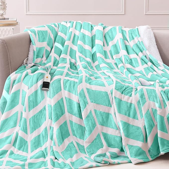 VENTIMI Heated Blanket Full, 9 Heat Levels & 2-10 Hours Auto Off, Green | ETL & FCC, Fast Warming, 72" x 84", Flannel and Sherpa, Couch Bed Use, Machine Washable, Removable Controller