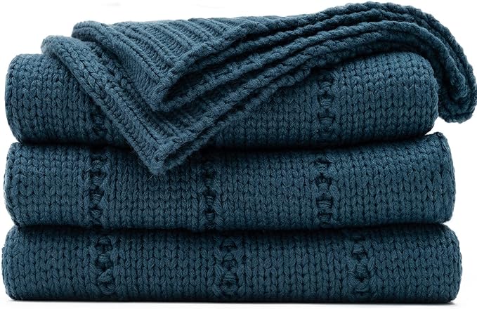 RECYCO Cable Knit Throw Blanket, Navy Blue, 60"x80" | 3.6LB, Soft Lightweight Warmth Layer, Breathable All Season Use, Decorative Home Accent, for Couch, Bed, Sofa