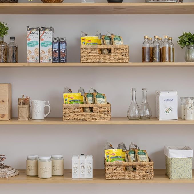 StorageWorks Water Hyacinth Pantry Baskets for Organizing, Natural, 1-Pack | Wicker Storage Baskets for Organizing, Pantry Baskets for Organizing, Woven Baskets, 13 inch Basket, 13"L x 10¼"W x 4 ¾"H