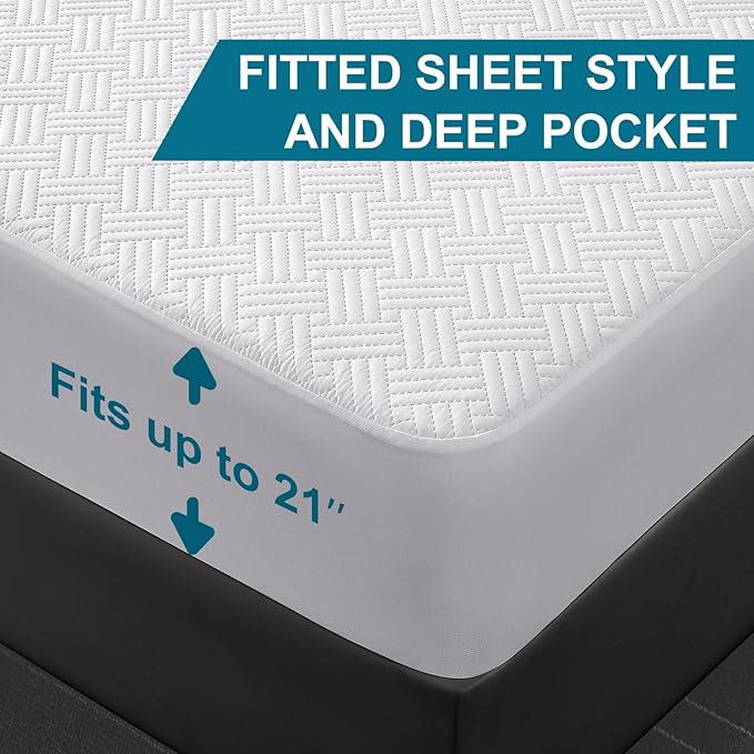 Waterproof Twin XL Size Mattress Protector with Deep Pockets, White | Breathable Noiseless Soft Mattress Pad Cover Fits 8"-21" Deep Mattresses, Great for Home, Hotel & Bedroom, Machine Washable