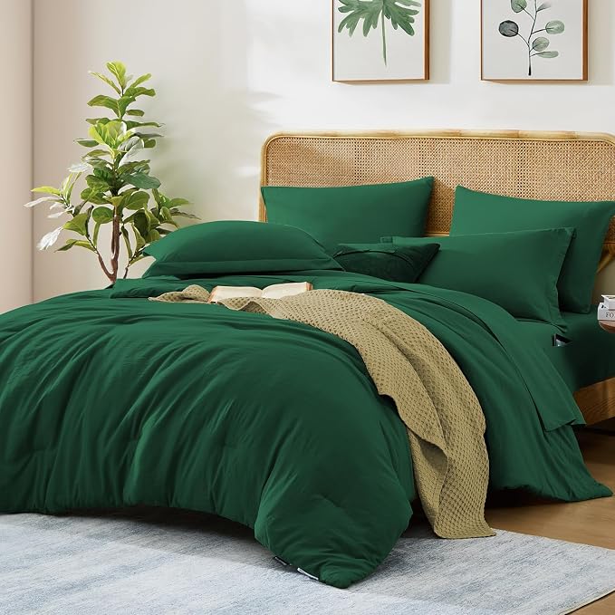 Full Size Comforter Sets-7 Pieces Ultra Soft Bed in a Bag Full Bedding Sets | Prewashed All Season Comforter with Sheets, Pillow Shams & Pillowcases,Emerald Green