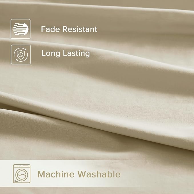 Comfort Spaces 100% Cotton Percale Sheets Queen Sheet Set 4 Pcs, Cream | Crisp, Cool & Breathable Bed Sheets, 14" Deep Pocket Fits Up to 16" Mattress, Lightweight, All Season Cozy, with Pillow Case
