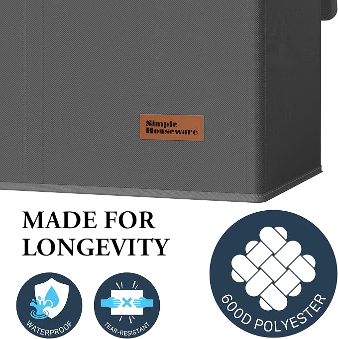 Simple Houseware Double Laundry Hamper with Lid & Removable Bags, Dark Gray | Heavy Duty 600D Polyester, Water-Resistant Surface