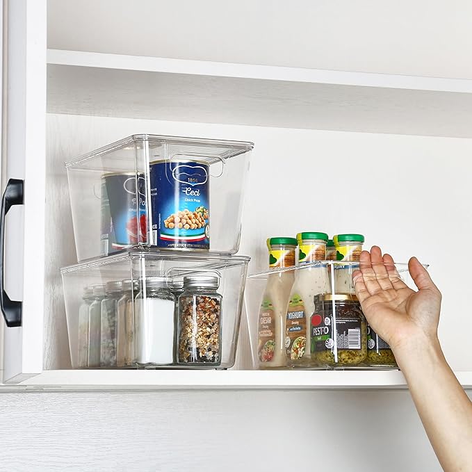Vtopmart 1 Pack Clear Stackable Storage Bins with Lids and Handles, Medium | BPA-free Plastic, Organize Vertically, For Pantry Kitchen Fridge Cabinet Closet Bathroom, Built to Last, Easy to Move