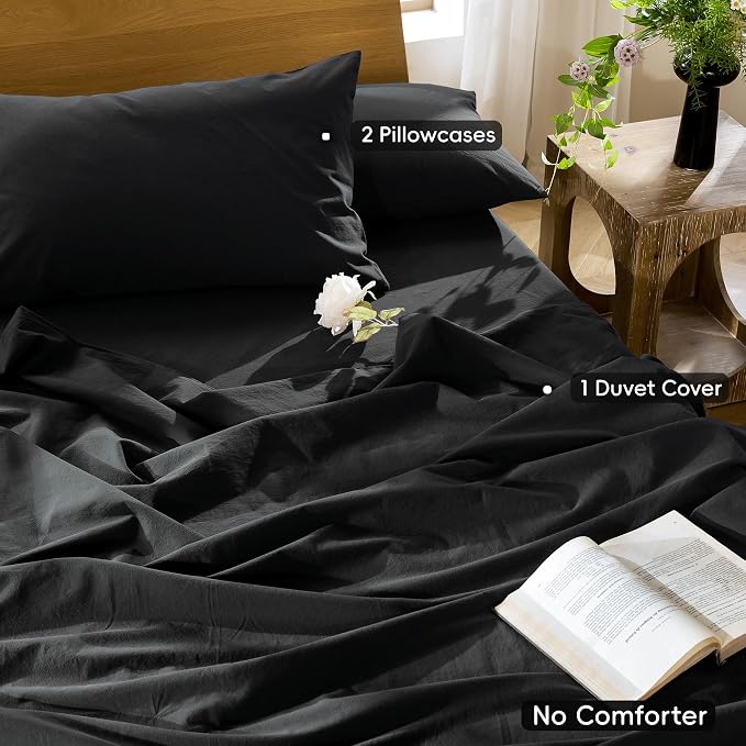 MooMee Duvet Cover Set 100% Washed Cotton Linen Like Full | Relaxed Linen-like Texture. Soft, Breathable & Long-lasting Comfort. Lightweight. Hidden Zipper with 8 Interior Corner Ties