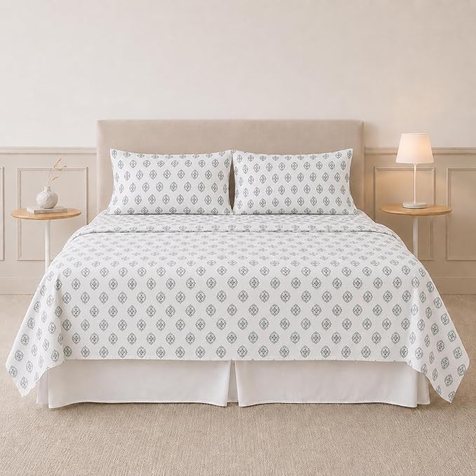 Modern Threads Printed 4-Piece Extra Soft Bedding Sheets & Pillowcase Set, Deep Pocket up to 16 inch Mattress Claire Queen