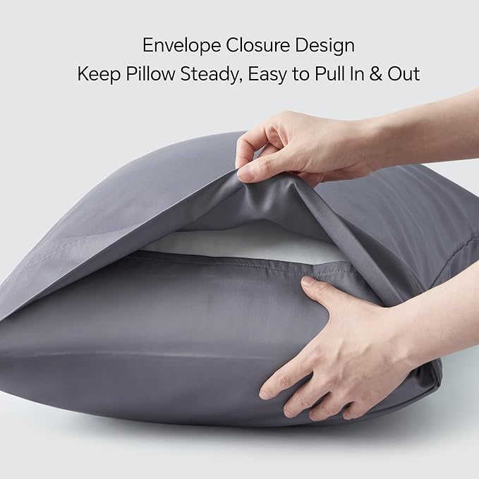 BEDELITE Pillow Cases Standard Size Set of 2, Rayon Made from Bamboo, Grey | Cooling and Breathable Pillow Cover for Hot Sleepers & Night Sweats, Silky Soft Cozy, Envelope Closure, 20"x26"