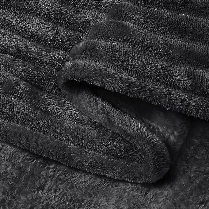 BEDELITE 3D Ribbed Jacquard Black King Size Blankets for Bed, 108x90 Inch | Soft Warm Decorative Fluffy Blanket, Cozy Fuzzy Lightweight Plush Fleece Throw Blankets for Bed, Room Decor, Gift for Women
